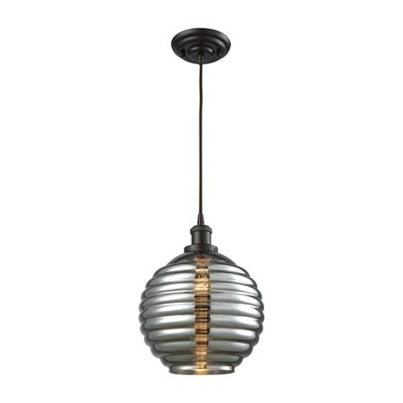 ELK SHOWROOM Ridley 1Light Pendant in Oil Rubbed Bronze with Smoke Plated Beehive Glass, Includes Adaptor Kit 56550/1-LA